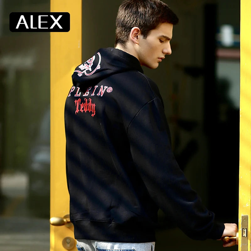 Alex Plein Herren Sweatshirt – Oversized Hoodie mit 100% Baumwolle und Teddy-Bär Stickerei