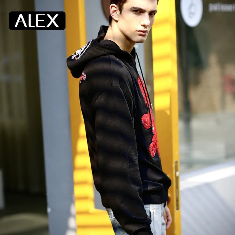 Alex Plein Herren Sweatshirt – Oversized Hoodie mit 100% Baumwolle und Teddy-Bär Stickerei