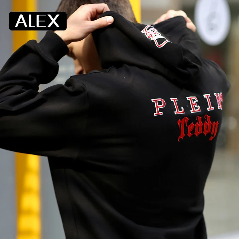 Alex Plein Herren Sweatshirt – Oversized Hoodie mit 100% Baumwolle und Teddy-Bär Stickerei
