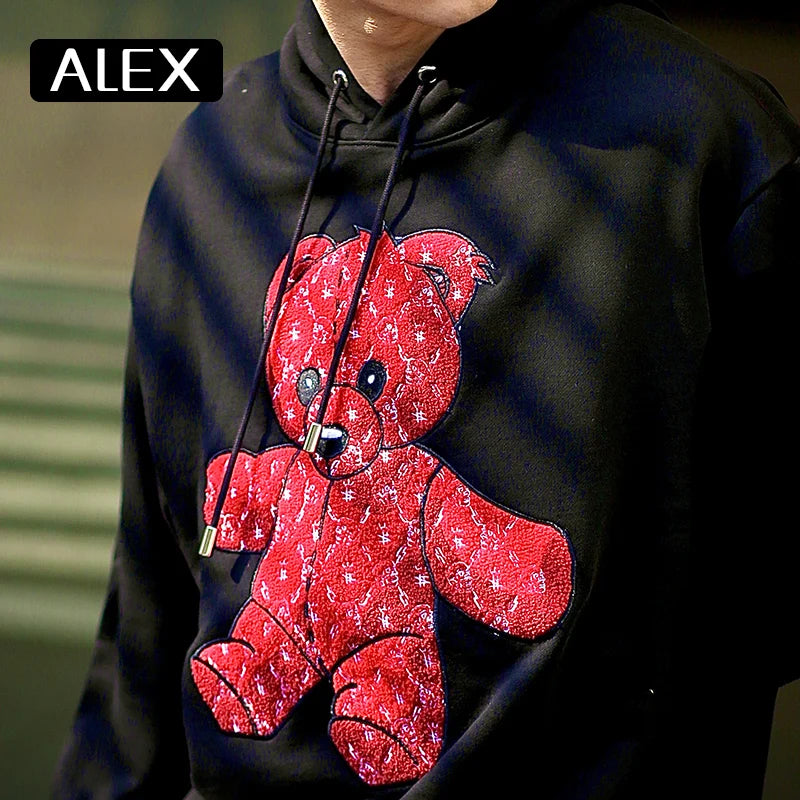 Alex Plein Herren Sweatshirt – Oversized Hoodie mit 100% Baumwolle und Teddy-Bär Stickerei