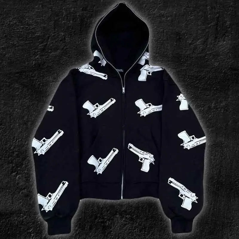 Streetwear Basic Hoodie mit Kapuze und Tasche | Gothic Print | Langarm Sweatshirt | Modisches Y2K Party-Outfit für Herbst & Winter