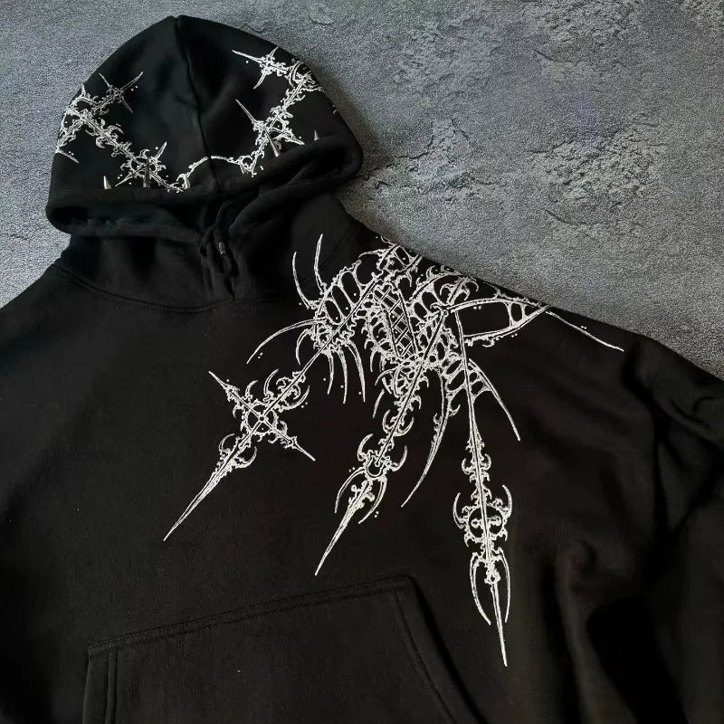 2025 Y2K Harajuku Jeans Hoodie Set – Totenkopf & Weite Gerade Denimhose