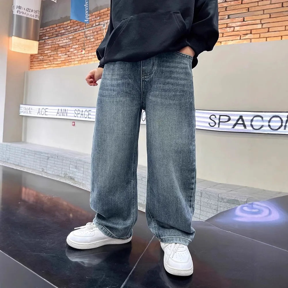 Frühlings-Jeans für Jungen – Weit geschnittene, gerade Kinderhosen | Bequeme Freizeithose | Trendige Sweatpants