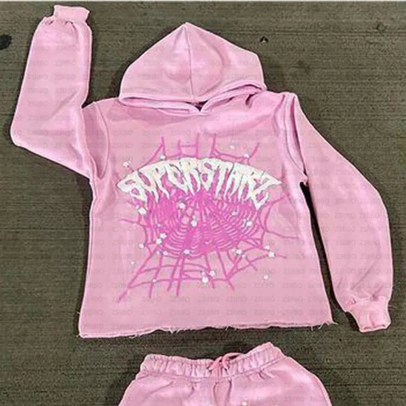 Spider Letter Print Hoodie – Y2K Unisex Pullover mit Kapuze & Fleecefutter
