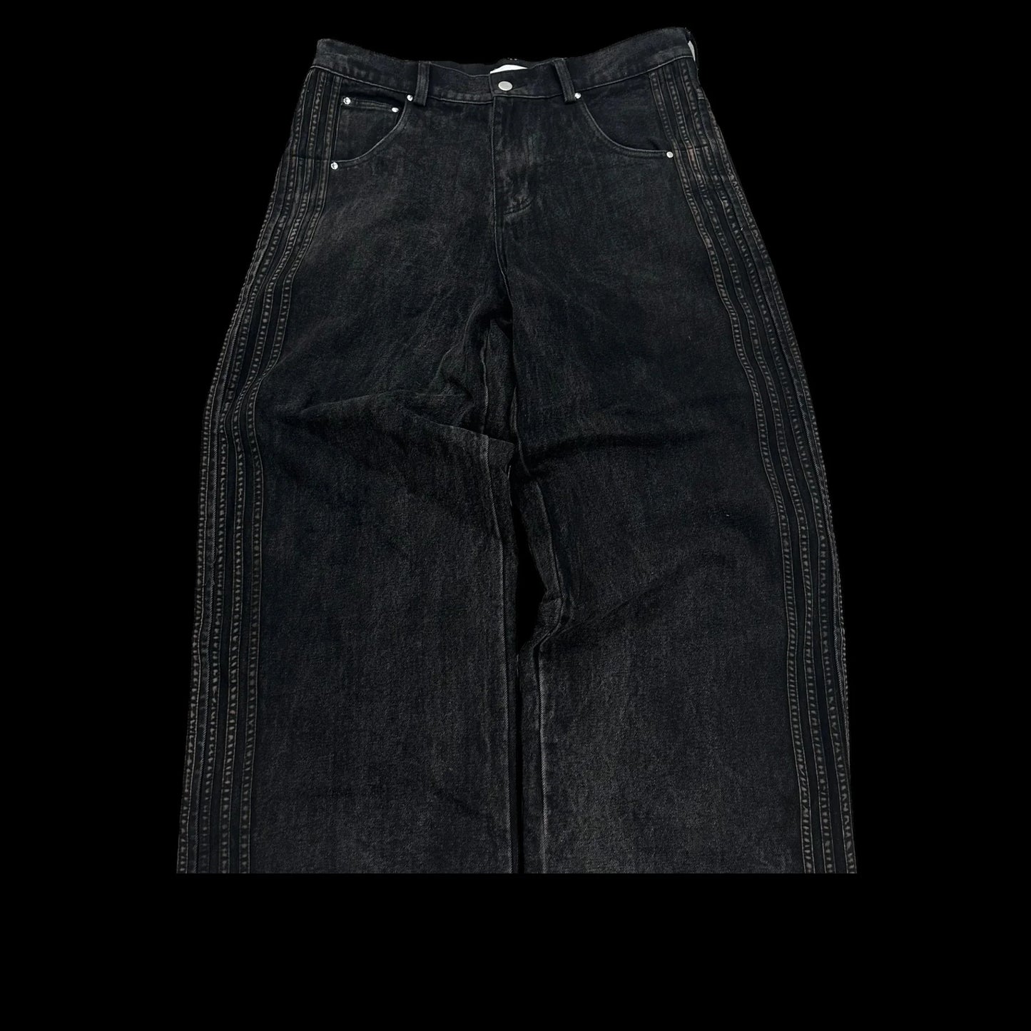 Y2K Herrenanzug im American Street Style – Gothic-Linie mit Stickerei, Reißverschluss-Hoodie aus Baumwolle & Jeans mit „Dirty Watermark“-Effekt – modisches Partner-Outfit