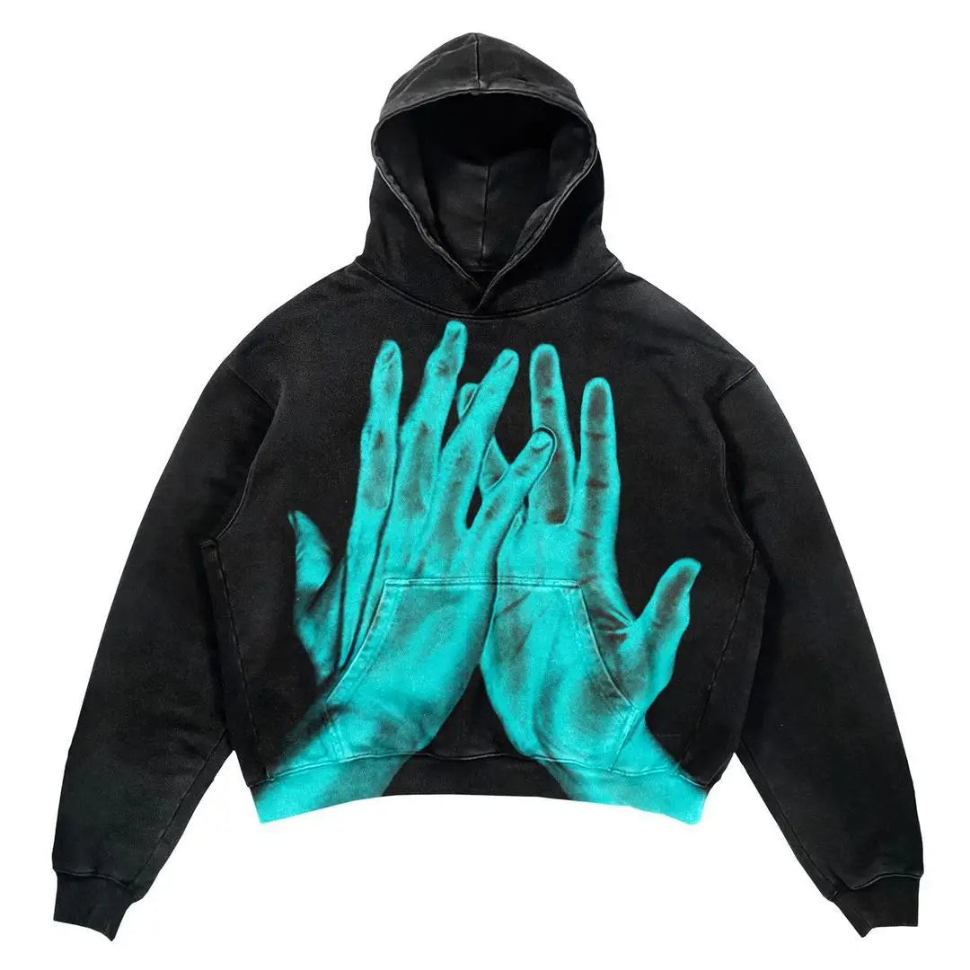 American High Street Trendy Hoodie Black Hoodie Men's And Women's Hip Hop Retro Harajuku Sports and Leisure Long Sleeve Shirt