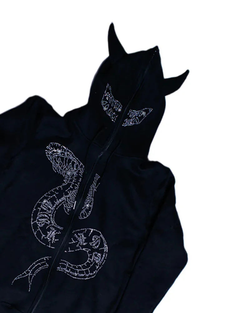 BIG PROMOTION Y2K Herbst- und Winter Männer Hoodie – Halloween Fierce Ox Horn Kapuzenjacke, Lockere Passform, Langarm Cardigan