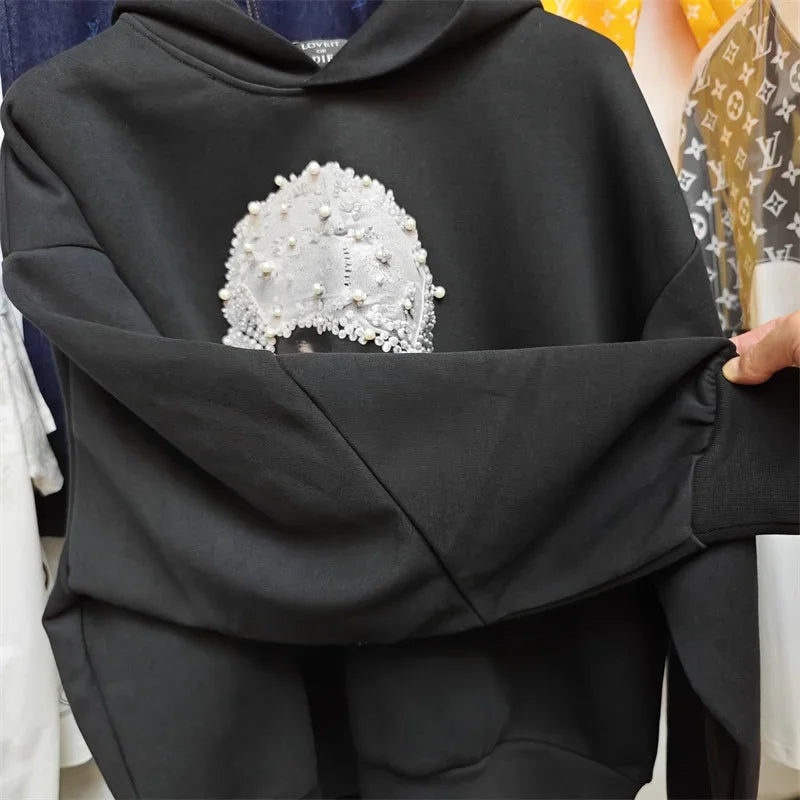 Herren Hoodie „IH NOM UH NIT“ Pearl Mask – Lockerer, Schwarzer Casual Sweatshirt