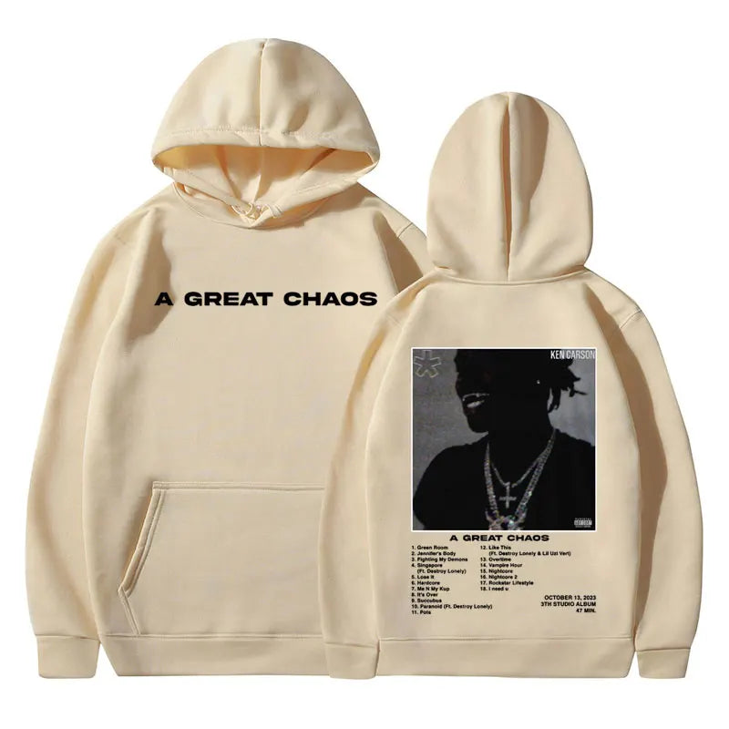 Rapper Ken Carson Hoodie – „A Great Chaos“ Album Kapuzenpullover | Unisex Streetwear Sweatshirt | Oversized Harajuku Style für Männer & Frauen