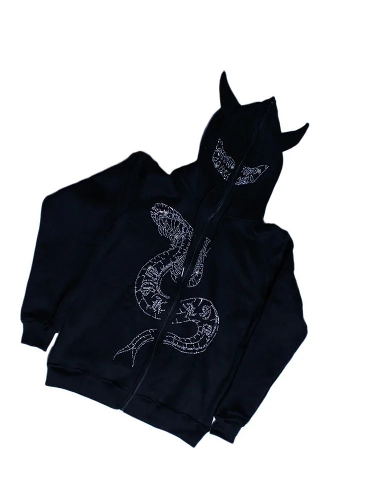 BIG PROMOTION Y2K Herbst- und Winter Männer Hoodie – Halloween Fierce Ox Horn Kapuzenjacke, Lockere Passform, Langarm Cardigan