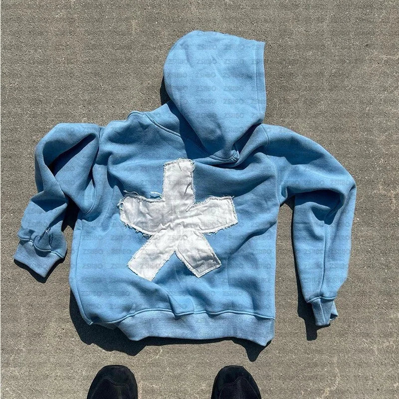 Y2K Oversized Hoodie mit Reißverschluss – Hip-Hop Retro Patch Stickerei, Damen Hoodie