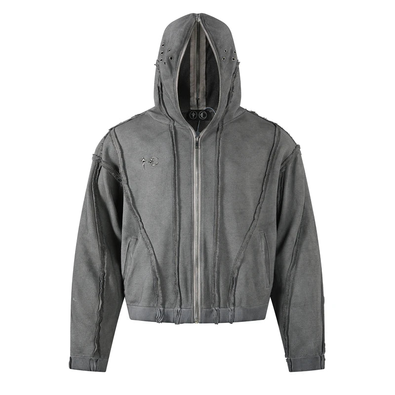 Y2K THUG CLUB VIBE Zipper Hoodie mit Shark Mask – Kurzer Hoodie für Herren, lässig & locker