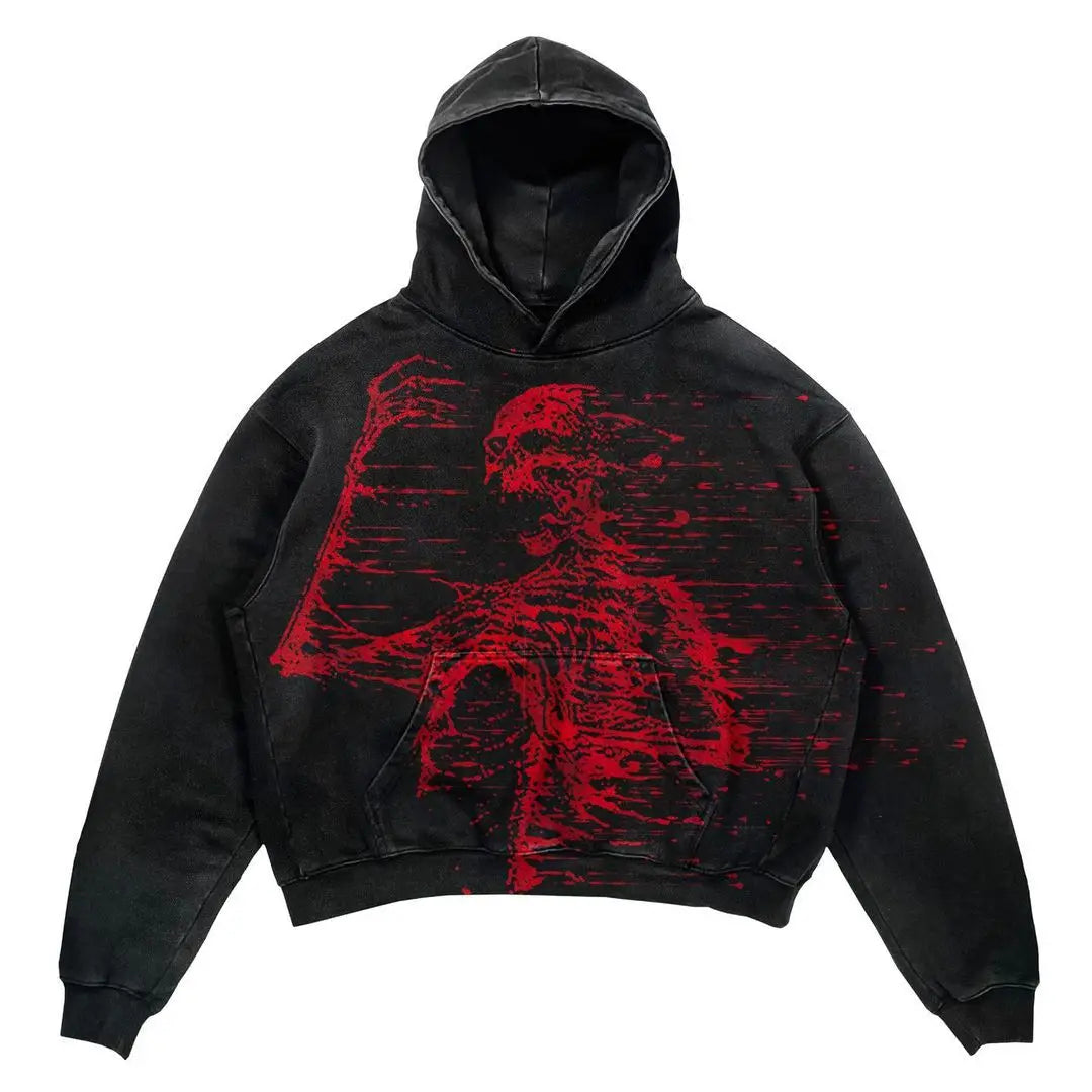 American High Street Trendy Hoodie Black Hoodie Men's And Women's Hip Hop Retro Harajuku Sports and Leisure Long Sleeve Shirt