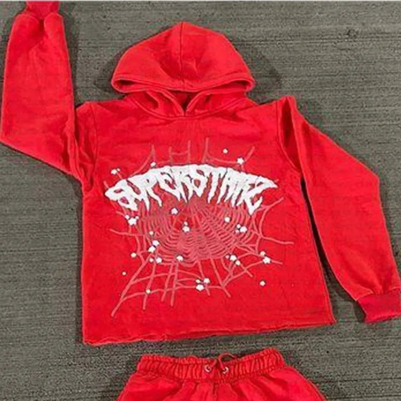 Spider Letter Print Hoodie – Y2K Unisex Pullover mit Kapuze & Fleecefutter