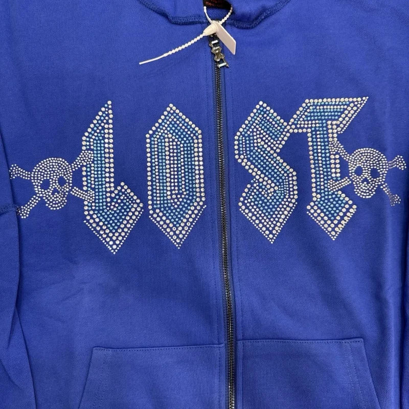 Lost Intricacy Zip-Up Hoodie – Blauer Unisex Hoodie aus reiner Baumwolle mit Kapuze