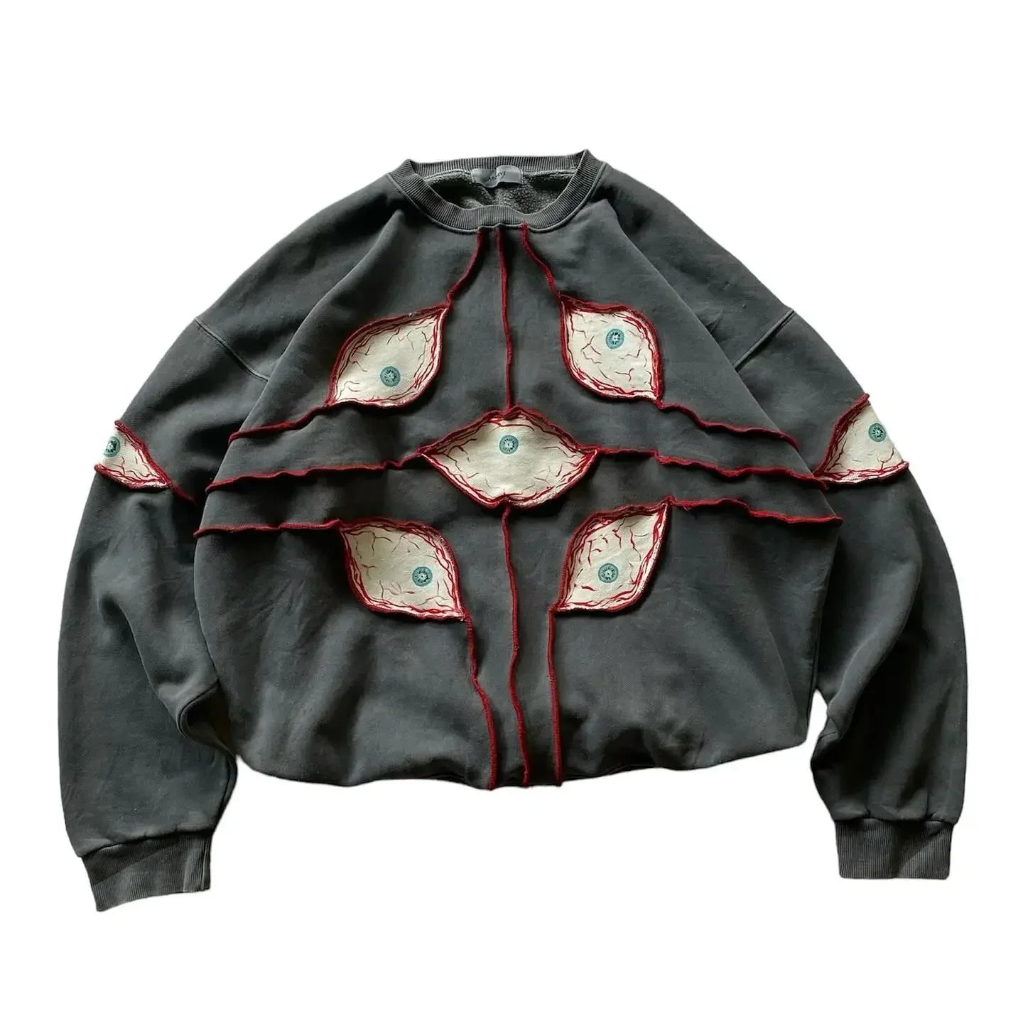 Y2K Oversized Hoodie mit Eye-Patchwork – Unisex Streetwear im Gothic-Retro-Style