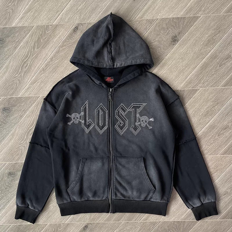 Lost Intricacy Zip-Up Hoodie – Blauer Unisex Hoodie aus reiner Baumwolle mit Kapuze