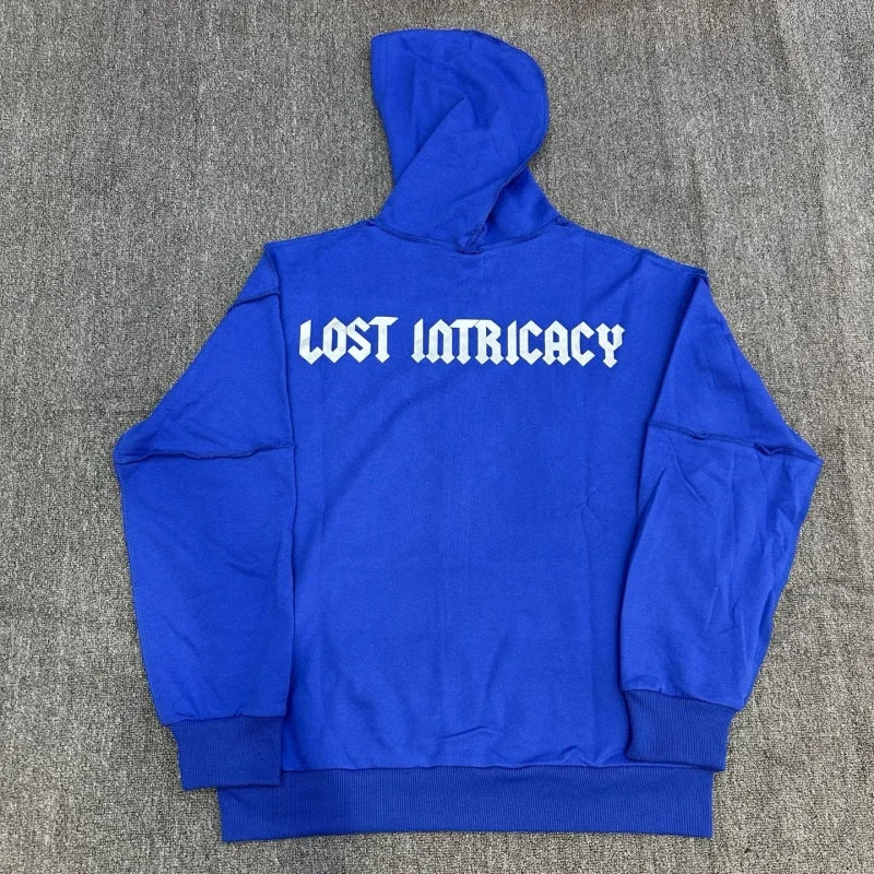 Lost Intricacy Zip-Up Hoodie – Blauer Unisex Hoodie aus reiner Baumwolle mit Kapuze