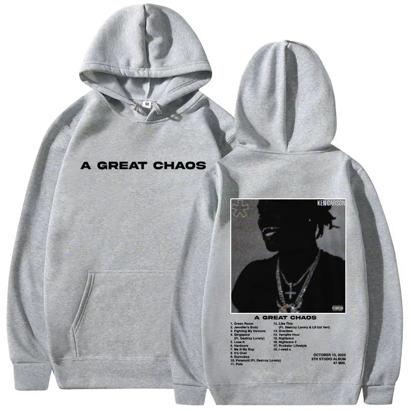 Rapper Ken Carson Hoodie – „A Great Chaos“ Album Kapuzenpullover | Unisex Streetwear Sweatshirt | Oversized Harajuku Style für Männer & Frauen