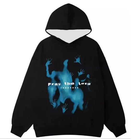 2000er Vintage Herren Streetwear Hoodie mit Comic-Porträt-Print – Oversized Langarm Hoodie Y2K Gothic Harajuku Pullover