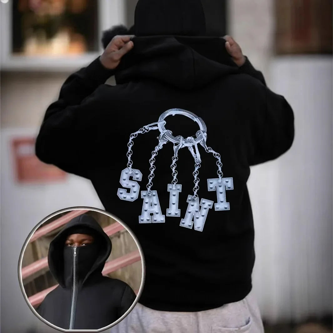 Herren Hoodie mit Letter-Print – Street Style Sweatshirt mit Doppelkragen