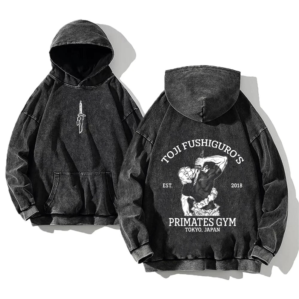 Vintage „Jujutsu Kaisen“ Hoodie – Acid Washed Anime Streetwear für Männer & Frauen