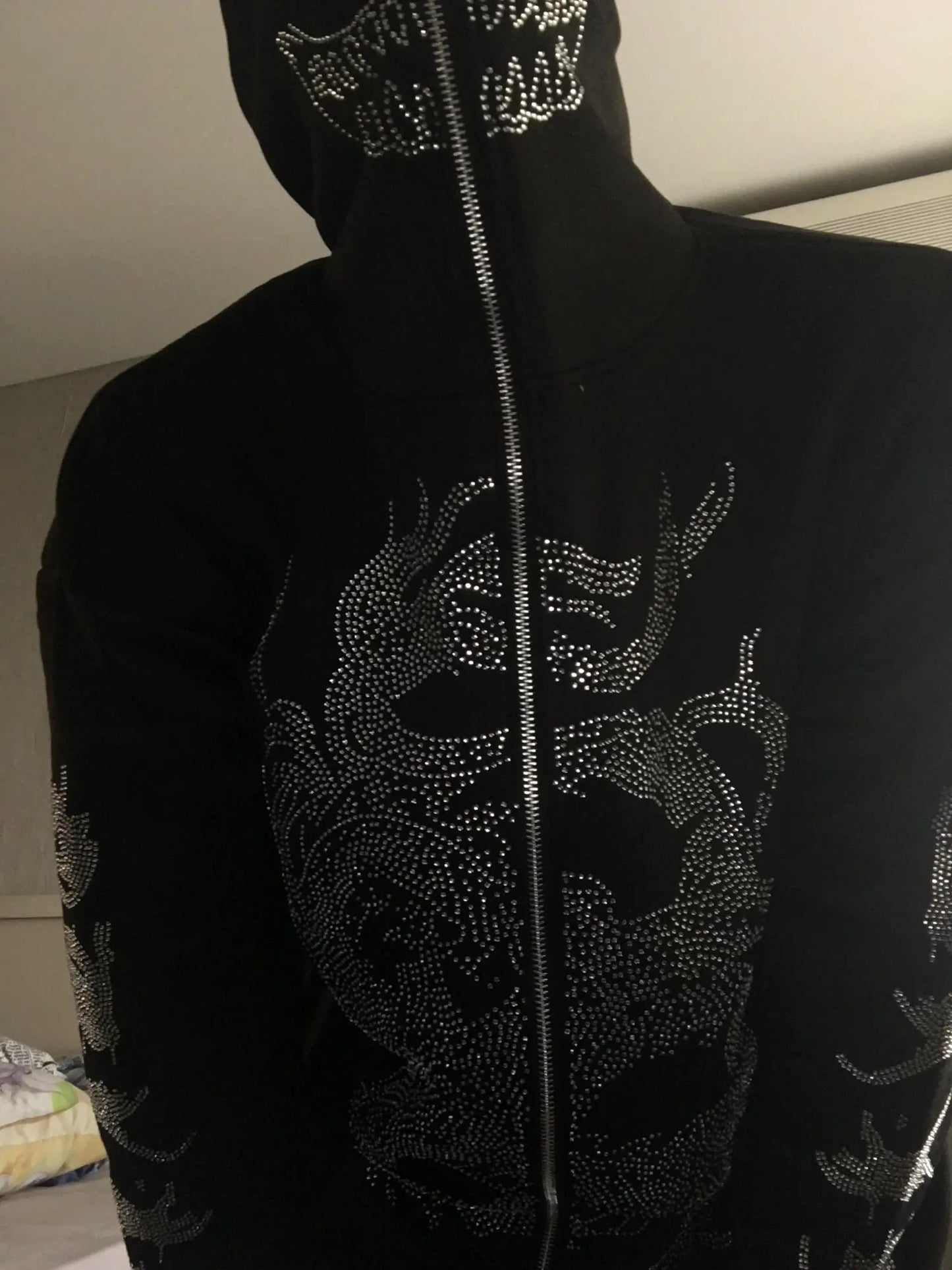 ✨ Y2K Fashion Zip Hoodie mit Strass – Oversized Grunge Sweatshirt für Herren