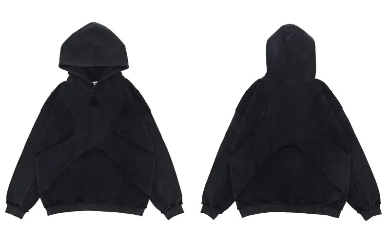 Vintage Hoodie – Streetwear Hip Hop mit Stickerei, Washed Pullover, Harajuku Punk Goth Baumwoll-Hoodie für Herren