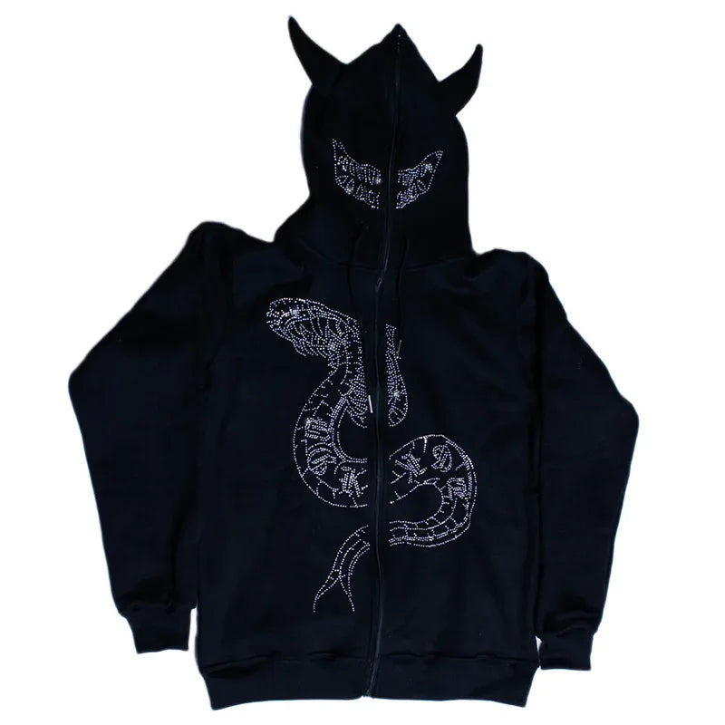 BIG PROMOTION Y2K Herbst- und Winter Männer Hoodie – Halloween Fierce Ox Horn Kapuzenjacke, Lockere Passform, Langarm Cardigan