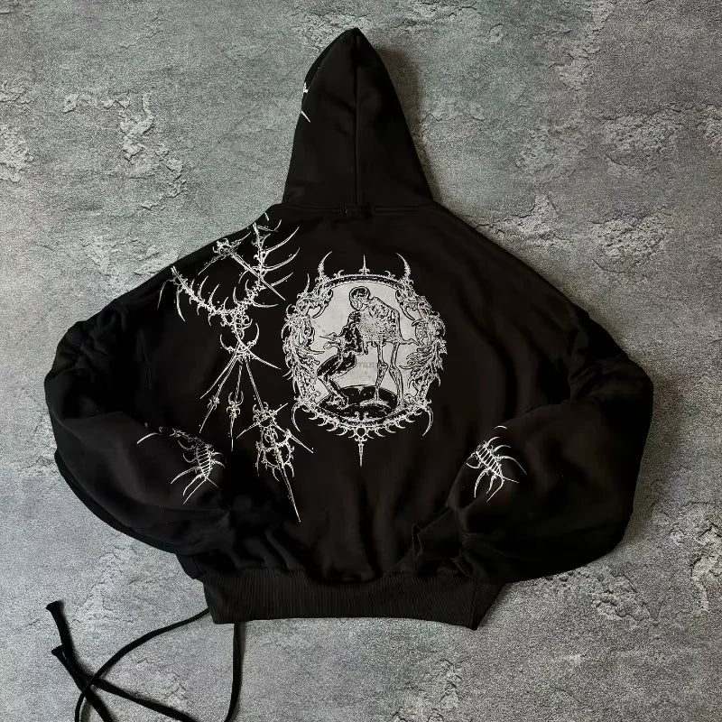 2025 Y2K Harajuku Jeans Hoodie Set – Totenkopf & Weite Gerade Denimhose