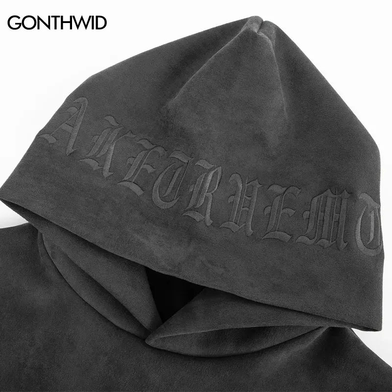 Vintage Wildleder-Hoodie Sweatshirt – Streetwear Hip Hop mit Stickerei, Harajuku Punk Gothic Kapuzenpullover