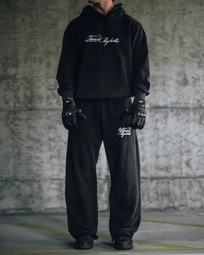 🖤 High Street Oversize Set für Herren – Hoodie & Weitbeinige Hose 🖤