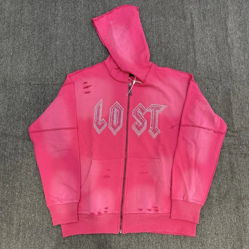 Lost Intricacy Zip-Up Hoodie – Blauer Unisex Hoodie aus reiner Baumwolle mit Kapuze