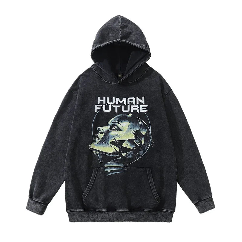 Herren Hoodie – Frühling & Herbst American Street Retro Style, Waschung im Used-Look, Lockerer Schnitt