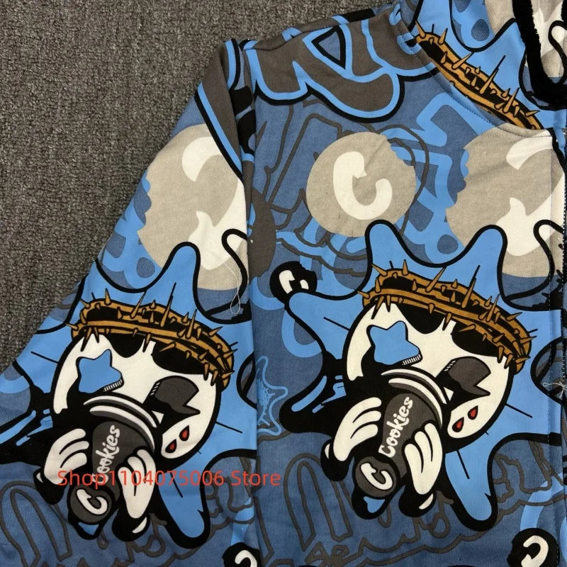 🔥 Glo Gang Zip Hoodie – Herren Streetwear mit Cartoon-Graffiti-Design | Weiche Baumwolle | Lässiger Winter-Style mit Reißverschluss