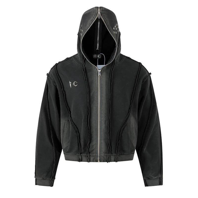 Y2K THUG CLUB VIBE Zipper Hoodie mit Shark Mask – Kurzer Hoodie für Herren, lässig & locker