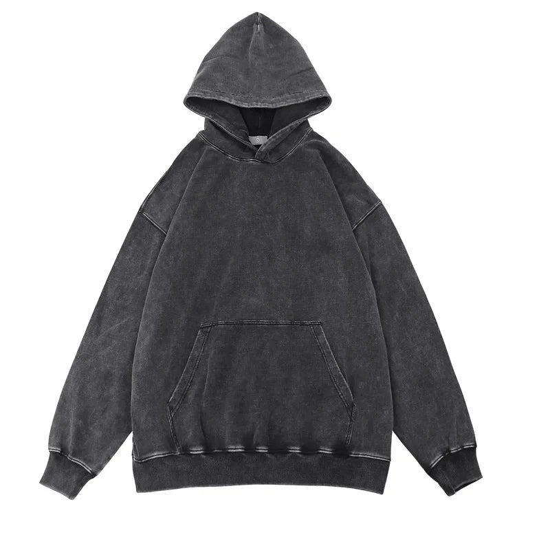 Herren Hoodie mit Arabischem Weißer Taube Muster – Hip Hop Streetwear, Retro Washed Baumwoll-Pullover mit Kapuze