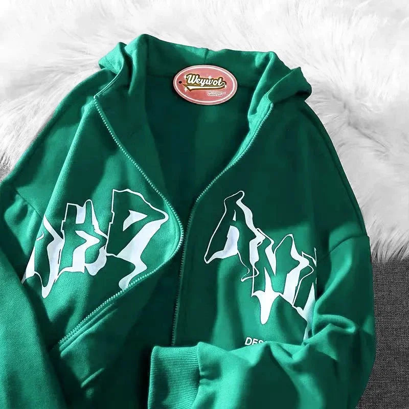 Y2K Harajuku Hoodie – Unisex Kapuzenpullover mit Reißverschluss im angesagten Streetwear-Look