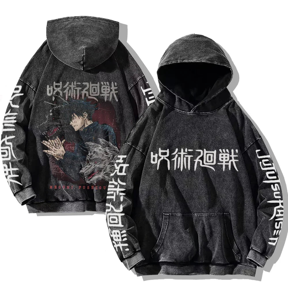 Vintage Anime Washed Hoodie – Hip Hop Streetwear Cartoon Sweatshirt für Männer und Frauen, Lässiger Oversized Long Sleeve Pullover, Y2K Kleidung