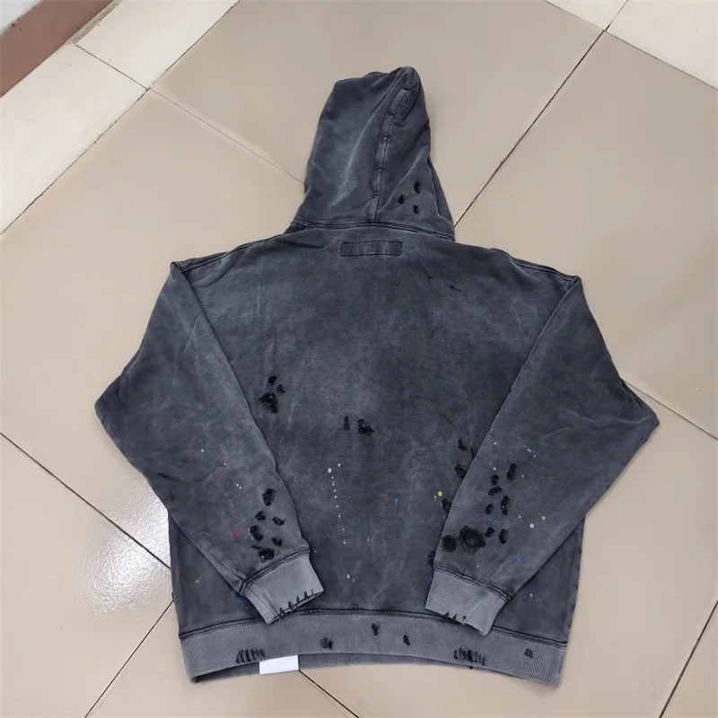 NBHD Hoodie – Retro Washed Look mit Tintenflecken & Destroyed-Details | Unisex Streetwear