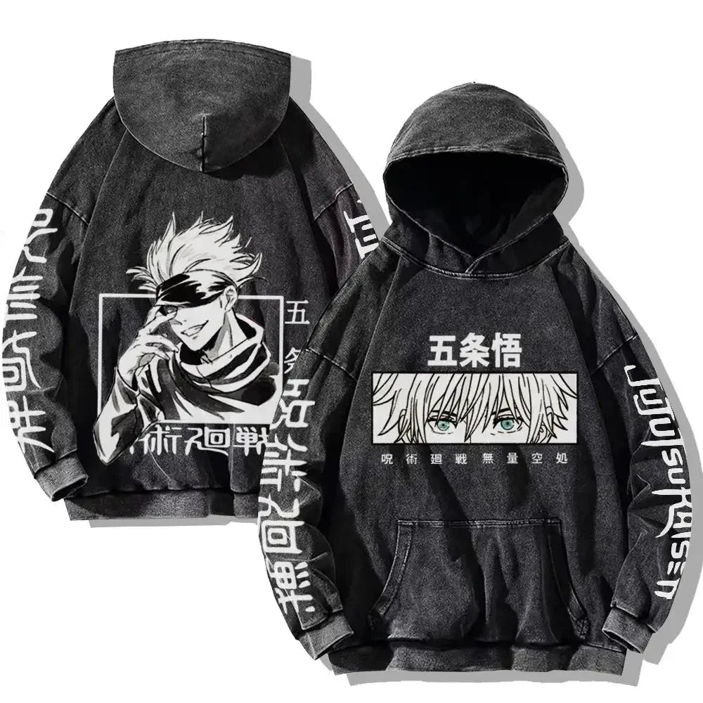 Vintage Anime Washed Hoodie – Hip Hop Streetwear Cartoon Sweatshirt für Männer und Frauen, Lässiger Oversized Long Sleeve Pullover, Y2K Kleidung