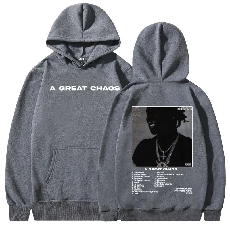 Rapper Ken Carson Hoodie – „A Great Chaos“ Album Kapuzenpullover | Unisex Streetwear Sweatshirt | Oversized Harajuku Style für Männer & Frauen