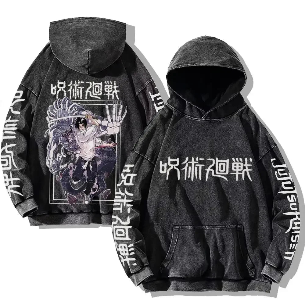 Vintage Anime Washed Hoodie – Hip Hop Streetwear Cartoon Sweatshirt für Männer und Frauen, Lässiger Oversized Long Sleeve Pullover, Y2K Kleidung