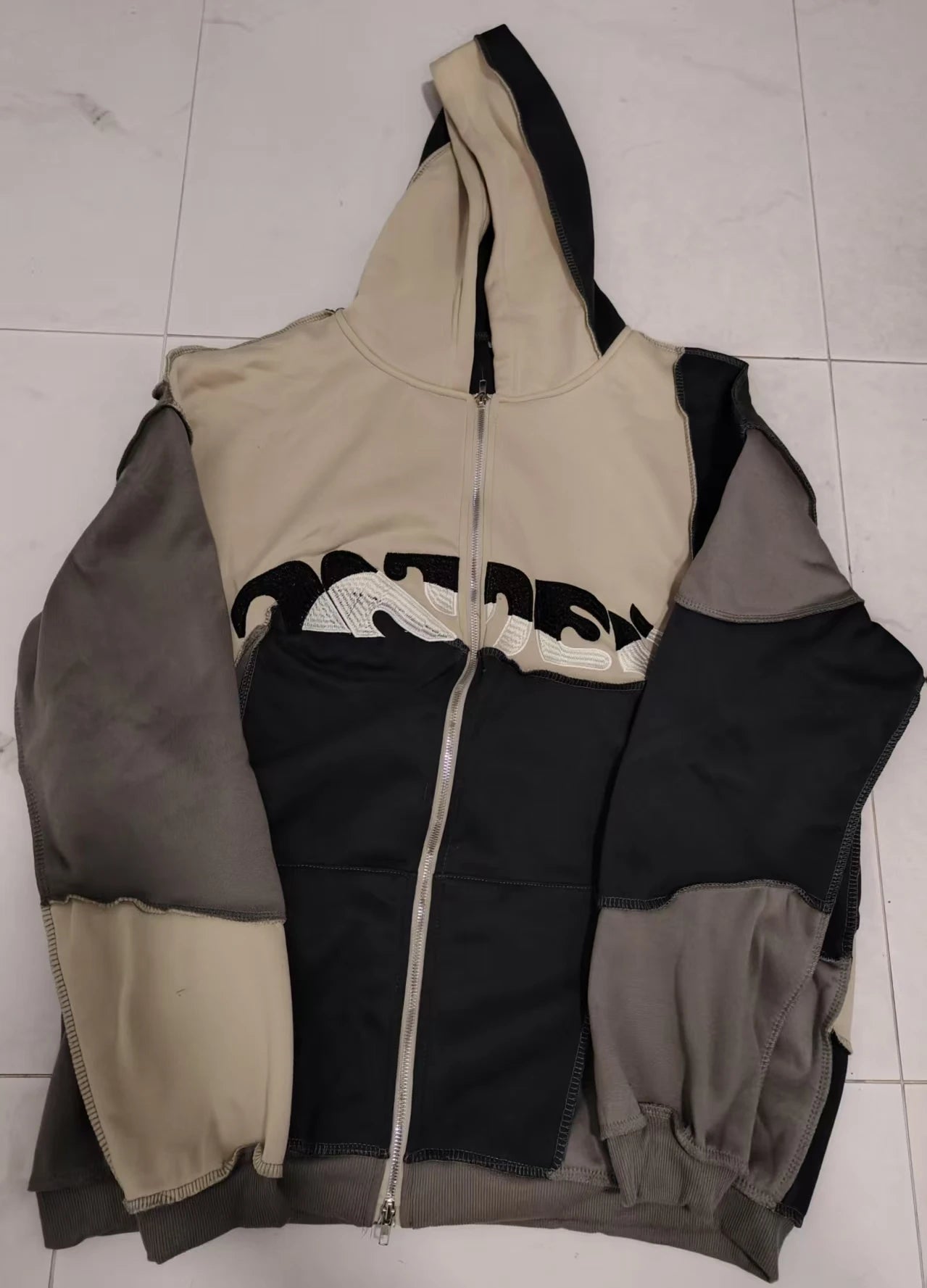 🧥 2-teiliges Streetwear-Set – Patchwork Zipper Hoodie & Jogginghose (Unisex)