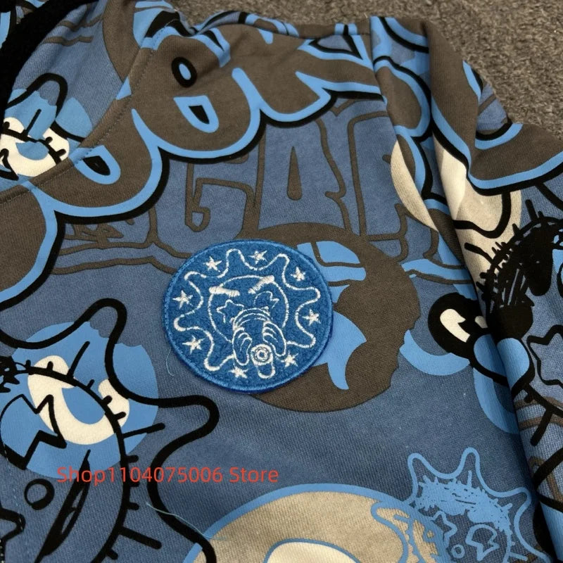 🔥 Glo Gang Zip Hoodie – Herren Streetwear mit Cartoon-Graffiti-Design | Weiche Baumwolle | Lässiger Winter-Style mit Reißverschluss