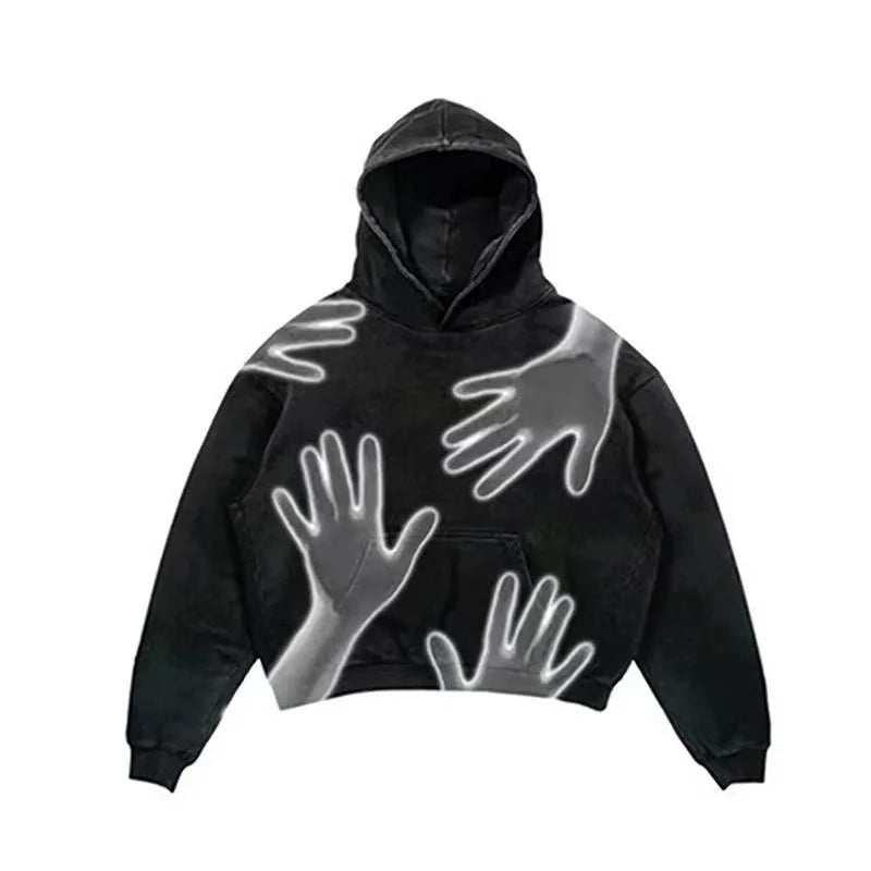 American High Street Trendy Hoodie Black Hoodie Men's And Women's Hip Hop Retro Harajuku Sports and Leisure Long Sleeve Shirt