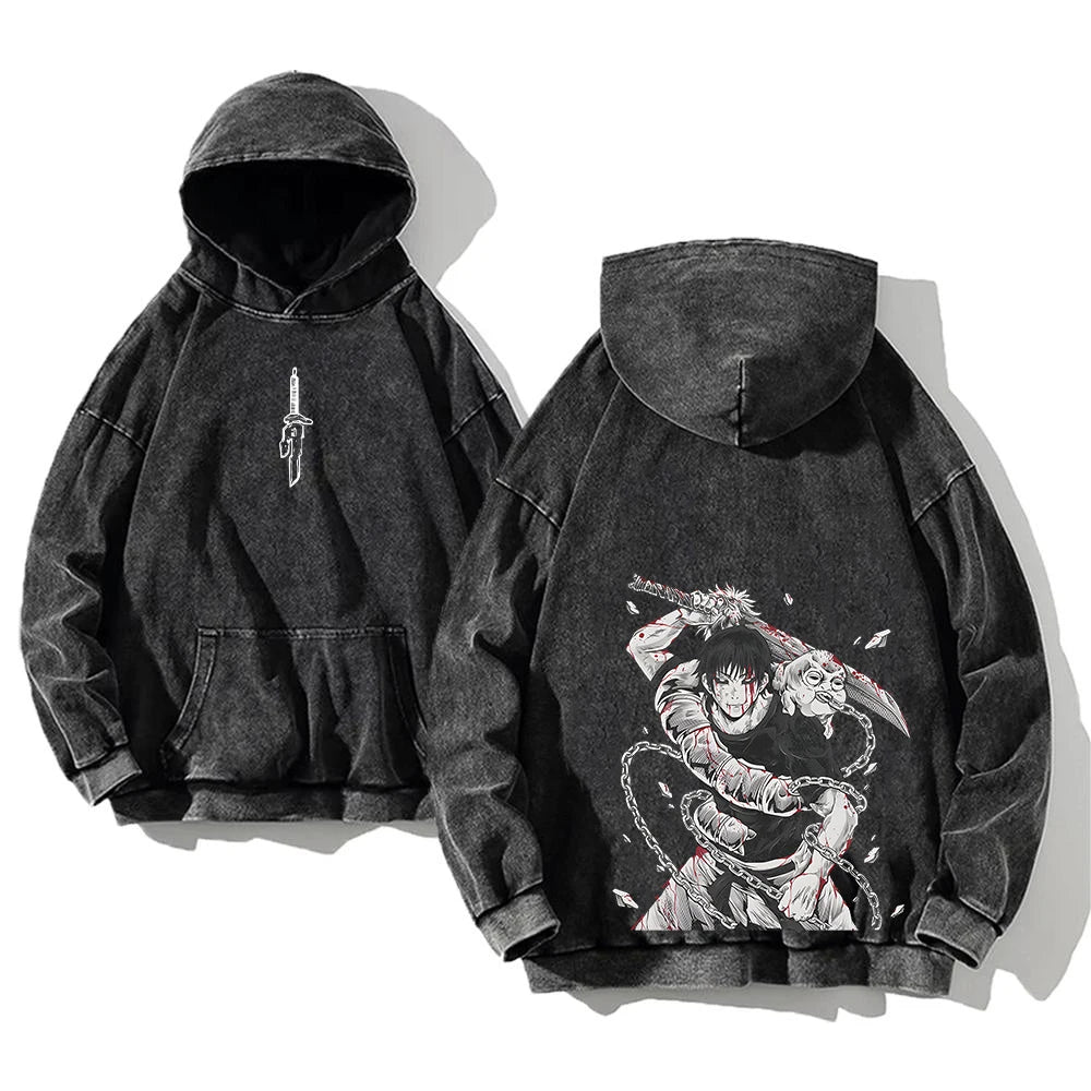 Vintage „Jujutsu Kaisen“ Hoodie – Acid Washed Anime Streetwear für Männer & Frauen