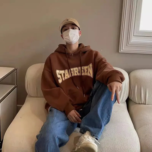 00% Baumwolle Oversized Hoodie mit Buchstabenprint – Y2K Streetwear für Männer & Frauen, Koreanischer Winter Kapuzenpullover