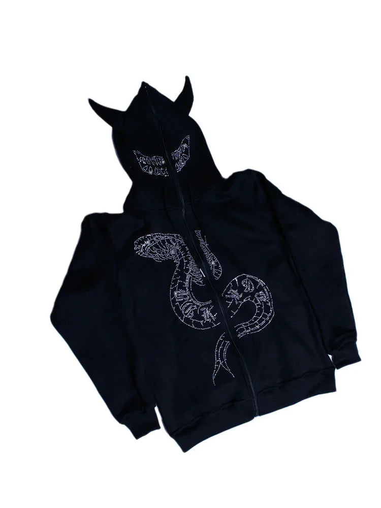 BIG PROMOTION Y2K Herbst- und Winter Männer Hoodie – Halloween Fierce Ox Horn Kapuzenjacke, Lockere Passform, Langarm Cardigan
