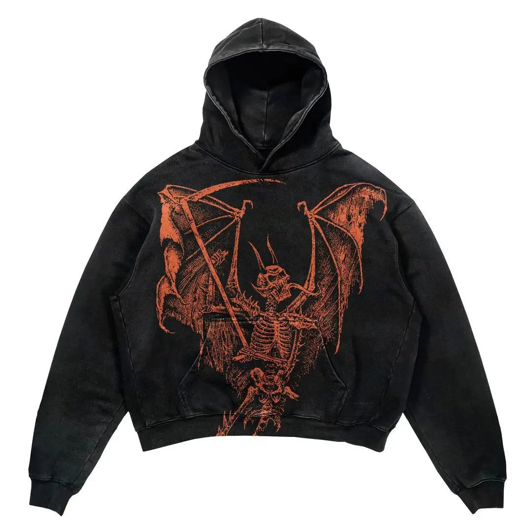 American High Street Trendy Hoodie Black Hoodie Men's And Women's Hip Hop Retro Harajuku Sports and Leisure Long Sleeve Shirt